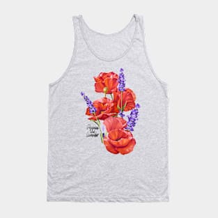 Vintage Poppies and lavender-Spring wildflowers -Poppies and lavender-Spring flower Tank Top